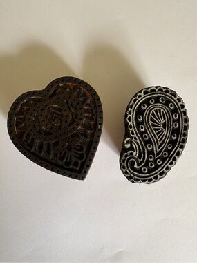 Hand Carved Wooden Printing Blocks - Heart & Paisley